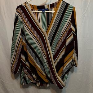 APT 9 Women's Orange Cream Purple Ruffle Front Lined Blouse Size XL